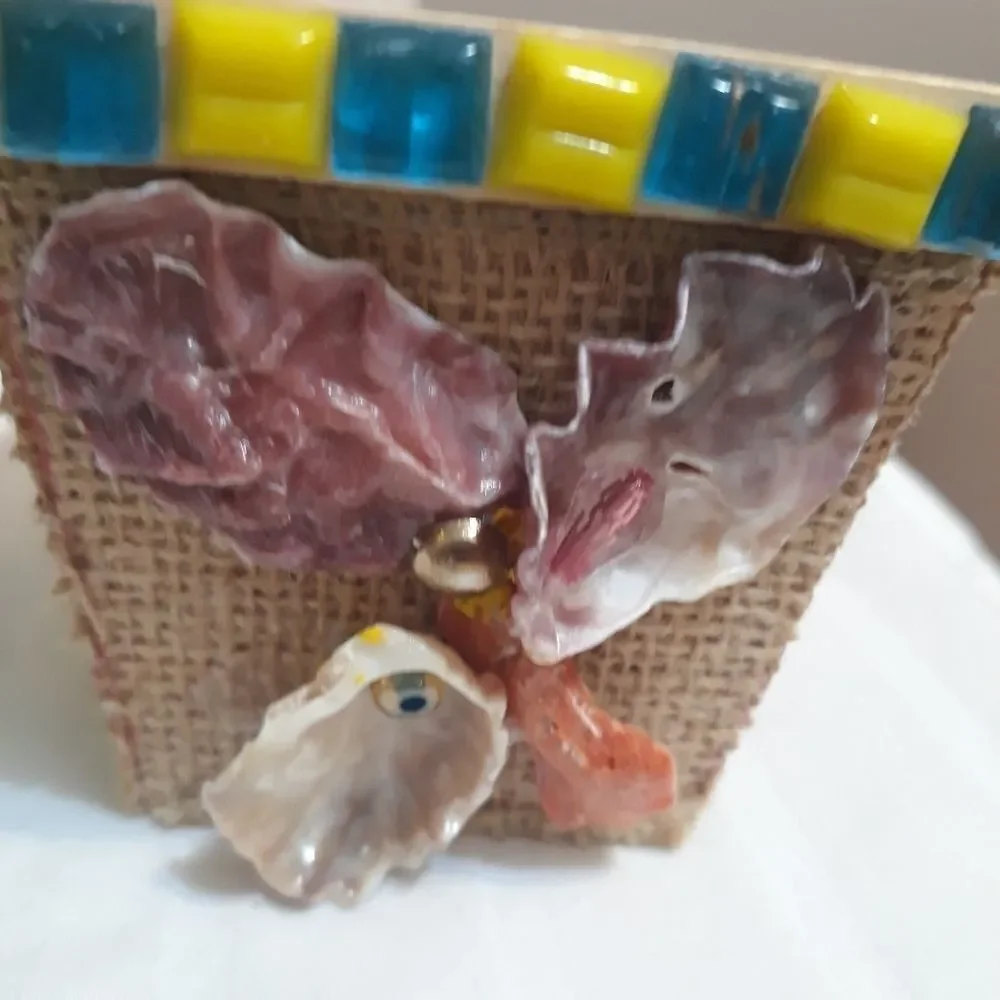 Hand Made Wood Organizers Stackable with Sea Shells